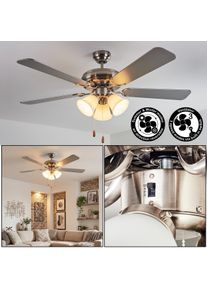hofstein Stelo Deckenventilator mit Beleuchtung Naturfarben, Nickel-Matt, Silber, 3-flammig