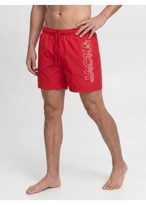 Jack & Jones JACK & JONES, Hommes Shorts de bain 'JPSTMAUI', rouge vif / blanc