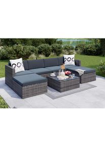 Ambia Garden Loungegarnitur , Grau , Metall , F&uuml;llung: Polyester,Polyester , 67x64x75 cm , Tische mit Glasplatte , Gartenm&ouml;bel, Loungem&ouml;bel, Gartenlounge-Sets