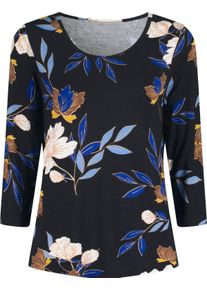 Damen Print-Shirt mit floralem Muster royalblau-ocker-bedruckt