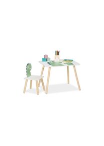 Relaxdays, Relaxdays Kindersitzgruppe &raquo;Dinosaurier&laquo;, gr&uuml;n, hellbraun, wei&szlig;