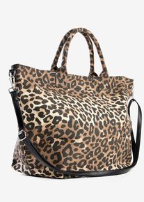 Canvas Shopper mit Leoprint in beige, Gr&ouml;sse 32x33 cm, bonprix