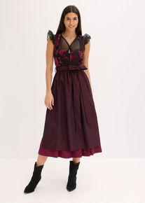 Dirndl avec velours en longueur midi (ens. 2 pces) en rouge, Taille 40, Couleur/Motif: rouge fonc&eacute;, bonprix