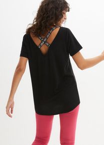 Langes Sport-Shirt mit R&uuml;ckenausschnitt in schwarz, Gr&ouml;sse 36/38 (S), bonprix