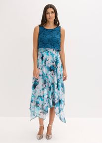 Chiffonkleid mit feiner Spitze in petrol, Gr&ouml;sse 38, bonprix