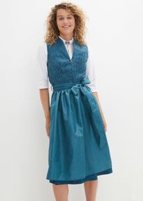 Dirndl mit Jacquardmuster und Sch&uuml;rze in Midil&auml;nge (2-tlg.Set) in petrol, Gr&ouml;sse 52, bonprix