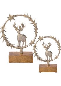Creativ Deco, Creativ deco Dekofigur &raquo;LUMEN, Deko-Objekt Kranz mit Hirsch&laquo; Weihnachtsdeko, Batteriebetrieb, silberfarben, Metall, B/H/T: 16 cm x 23 cm