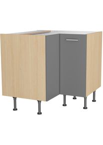 Kochstation, KOCHSTATION Eckunterschrank &raquo;KS-Lucy&laquo; Breite 90 x 90 cm, mit 2 T&uuml;ren, Soft-Close, h&ouml;henverstellbare F&uuml;sse, basaltgrau, eiche hell, B/H/T: