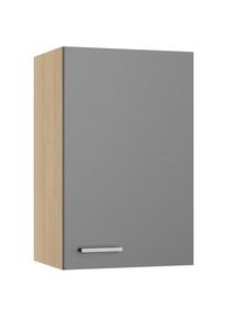 Kochstation, KOCHSTATION H&auml;ngeschrank &raquo;KS-Lucy&laquo; Breite 45 cm, mit 1 T&uuml;r, 2 Einlegeb&ouml;den, Soft-Close, basaltgrau, eiche hell, B/H/T: 45 cm x 70,4 cm x 