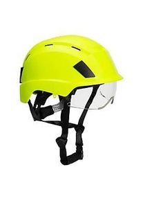 Portwest Bergsteiger-Helm PS80, EN 397/EN 12492, bel&uuml;ftet, integriertes Visier, verstellbares Kopfteil, ABS und PC, gelb