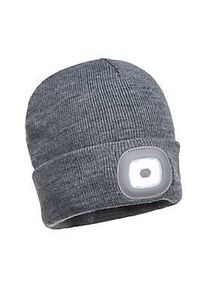 Portwest LED Beanie-M&uuml;tze B029, Helligkeit 150 lm, bis 15 m, bis 4 h, wiederaufladbar, USB, Strickst&auml;rke 9, Acrylstoff, grau, 1 St&uuml;ck