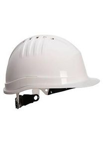 Portwest Industrieschutzhelm PS62 Expertline, bel&uuml;ftet, mit Schirm, Regenrinne, verstellbares Kopfteil, PEHD, weiss