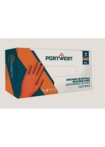 Portwest Einmalhandschuhe HD Nitril, ungepudert, Crystal-Grip-Technologie, St&auml;rke 7 mm, Nitrilgummi, XL, orange, Box mit 100 St&uuml;ck