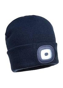 Portwest LED Beanie-M&uuml;tze B029, Helligkeit 150 lm, bis 15 m, bis 4 h, wiederaufladbar, USB, Strickst&auml;rke 9, Acrylstoff, marineblau, 1 St&uuml;ck