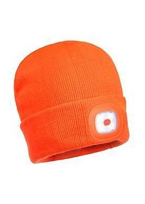 Portwest LED Beanie-M&uuml;tze B029, Helligkeit 150 lm, bis 15 m, bis 4 h, wiederaufladbar, USB, Strickst&auml;rke 9, Acrylstoff, orange, 1 St&uuml;ck