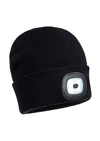 Portwest LED Beanie-M&uuml;tze B029, Helligkeit 150 lm, bis 15 m, bis 4 h, wiederaufladbar, USB, Strickst&auml;rke 9, Acrylstoff, schwarz, 1 St&uuml;ck