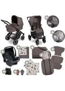 Abc Design Kinderwagenset , Graubraun , Textil , Graubraun , Alpaka , 63x107.5x95.5 cm , EN 1888, UV 50+, Reach, ECE R 129 i-Size , Feststellbremse, Fussst&uuml;tze abklappbar, Federung, Verdeckung abnehmbar, 5-Punkte-Gurt, Doppelbremse, Griff in Lederoptik, Transportsicherung, Sitz umsetzbar, abnehmbarer Schutzb&uuml;gel, Teleskopgriff,5-Punkt-Gurtsystem, abnehmbarer und waschbarer Bezug, Sonnendach, Isofi