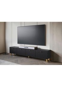 P & B Lowboard , Schwarz, Goldfarben , Kunststoff , 2 F&auml;cher , 190x39x32 cm , FSC , stehend , Wohnzimmer, TV M&ouml;bel, Lowboards, Lowboards stehend