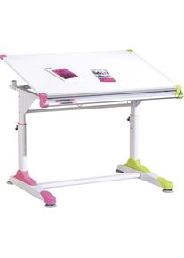 Mid.you Jugendschreibtisch , Gr&uuml;n, Weiss, Pink , Holzwerkstoff , rechteckig , C-Form , 66x69-84x100 cm , h&ouml;henverstellbar , B&uuml;rom&ouml;bel, Schreibtische, Kinder- & Jugendschreibtische