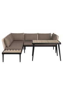 Ambia Garden Gartengarnitur , Grau, Schwarz, Teakfarben , Holz, Metall , 3-teilig , Akazie , massiv , F&uuml;llung: Komfortschaum,Komfortschaum , 227x186 cm , Gartenm&ouml;bel, Gartengarnituren, Gartenm&ouml;bel-Sets