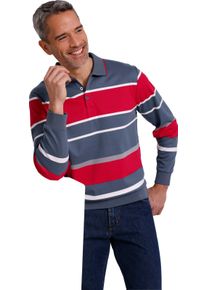Herren Sweatshirt mit Polokragen rauchblau-rot-geringelt