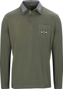 Herren Langarm-Poloshirt mit Webkaro-Details khaki