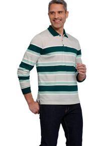 Herren Langarm-Poloshirt im Ringel-Dessin hellgrau-petrol-geringelt