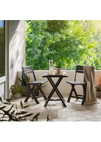 Balkonset , Anthrazit , Kunststoff , 3-teilig , eckig , Tisch klappbar, wetterbest&auml;ndig, Stuhl klappbar, platzsparend verstaubar , Gartenm&ouml;bel, Gartengarnituren, Gartenm&ouml;bel-Sets