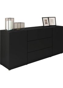 P & B Sideboard , Schwarz , Holzwerkstoff , 4 F&auml;cher , 3 Schublade(n) Schubladen , 150x68x38.5 cm , FSC , stehend, spiegelbildliche Montage m&ouml;glich , Kleinm&ouml;bel, Kommoden, Sideboards