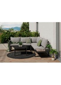 Ambia Garden Loungegarnitur , Grau, Dunkelgrau , Metall, Kunststoff , 3-teilig , F&uuml;llung: Schaumstoff,Polyester , einzeln stellbar , 210x190 cm , wetterbest&auml;ndig , Gartenm&ouml;bel, Loungem&ouml;bel, Lounge-Serien