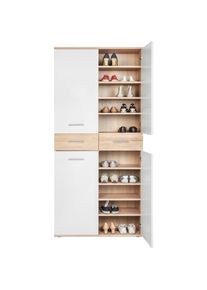 Xora Schuhschrank , Weiss, Eichefarben , Kunststoff , 8 F&auml;cher , 2 Schublade(n) Schubladen , 90x195x35 cm , Made in EU , Beim&ouml;bel erh&auml;ltlich , Garderobe, Schuhaufbewahrung, Schuhschr&auml;nke