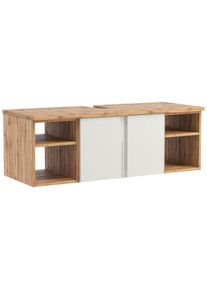 Held Waschbeckenunterschrank , Weiss, Eiche Wotan , Holzwerkstoff , 2 F&auml;cher , 120x41x47 cm , Made in Germany , h&auml;ngend , Badezimmer, Badezimmerschr&auml;nke, Waschbeckenunterschr&auml;nke