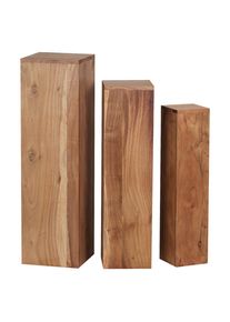 Mid.you Blumentischset , Akaziefarben , Holz , 3-teilig , Akazie , massiv , quadratisch , 85x24.5x24.5 cm , Wohnzimmer, Wohnzimmertische, Blumentische
