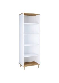 Mid.you Regal , Weiss, Eichefarben , Holzwerkstoff , 4 F&auml;cher , 60x184x31 cm , stehend , Wohnzimmer, Regale, B&uuml;cherregale