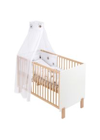 My Baby Lou Gitterbett-Komplettset , Braun, Naturfarben, Weiss , Textil , Buche , Hartholz , B&auml;r , 1-Zonen , F&uuml;llung: Viskoelastischer Kern , 64.5x79x124.5 cm , Oeko-Tex&reg; Standard 100, Europ&auml;ischer Sicherheitsstandard , Sprossen mit Normabstand, Aufbauanleitung im Karton, Lattenrost inklusive, Schlupfsprossen , Baby- und Kinderm&ouml;bel, Babyzimmer, Babybetten, Gitterbetten