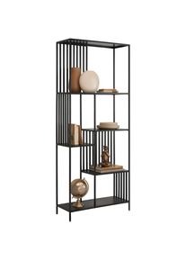 Ambia Home Regal , Schwarz , Metall , Metalloptik , 5 F&auml;cher , 80x190x30 cm , Wohnzimmer, Regale, B&uuml;cherregale