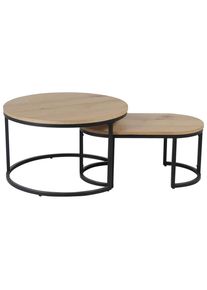 Stylife Couchtischset , Schwarz, Eichefarben , Holz, Metall, Holzwerkstoff , 2-teilig , Eiche , furniert , eckig, C-Form , 70x42x70 cm , Wohnzimmer, Wohnzimmertische, Couchtische, Couchtische Metall