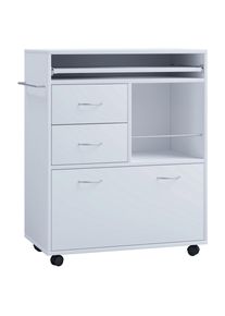 Mid.you Allzweckwagen , Weiss , Metall, Holzwerkstoff , 1 F&auml;cher , 3 Schublade(n) Schubladen , 40x86x70 cm , Ordnen & Aufbewahren, Deko- & Aufbewahrungsboxen