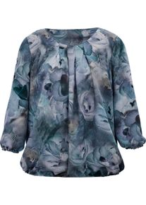 Damen Schlupfbluse mit elastischen Abschl&uuml;ssen marine-aquamarin-bedruckt