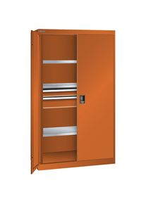 Armoire antistatique pour charges lourdes, h 1950 mm, 3 tablettes, 2 tiroirs, l x p 1100 x 641 mm, orange LISTA