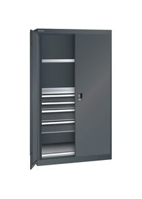 ESD-Schwerlastschrank, H 1950 mm, 2 Fachb&ouml;den, 4 Schubladen, 1 Auszugboden, BxT 1100 x 641 mm, anthrazitgrau LISTA