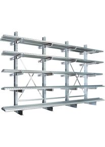 Rayonnage pour charges longues, double face, galvanis&eacute; &agrave; chaud, h x l x p 4550 x 4500 x (2 x 750) mm