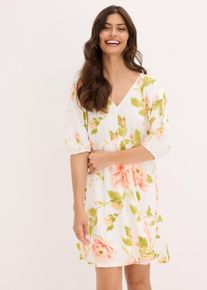 bedrucktes Tunika-Kleid aus flie&szlig;ender Viskose in weiss, Gr&ouml;sse 38, bonprix