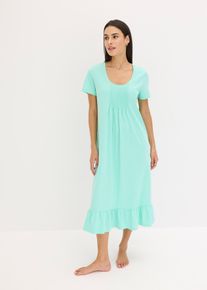 Chemise de nuit avec empi&egrave;cement pliss&eacute; en vert, Taille 44/46 (L), 100% coton, Couleur/Motif: bleu menthol, bonprix