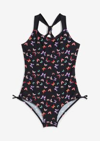 Maillot 1 pi&egrave;ce en noir pour filles, Taille 152/158, Couleur/Motif: noir imprim&eacute;, bonprix