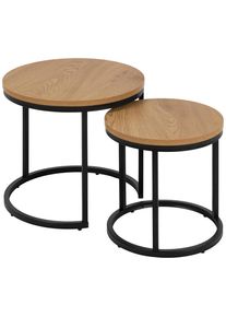 Beistelltischset , Schwarz, Eichefarben , Holzwerkstoff , 2-teilig , rund , C-Form, rund , 35-45x35-40x35-45 cm , Wohnzimmer, Wohnzimmertische, Beistelltische