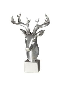 AMBIENTE HAUS, Tierfigur &raquo;Hirsch Figur - Kopf&laquo;, antik, silberfarben, Polyresin, B/H/T: 24 cm x 38 cm x 16 cm