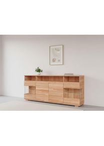 Goodproduct, GOODproduct Sideboard &raquo;VETRO Teilmassiv, Fronten Massivholz, Wohnzimmer, Stauraum,Griffmulde&laquo; B/T/H:199/40/85cm, 3 offene F&auml;cher, 