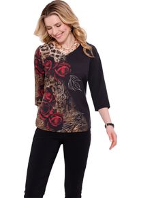 Damen Druckbluse mit Leo- und Bl&uuml;ten-Print schwarz-rot-bedruckt