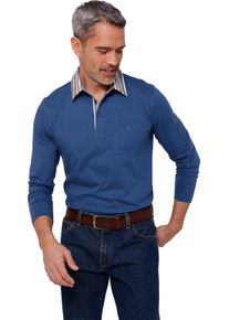 Herren Langarm-Poloshirt mit gewebtem Kragen jeansblau